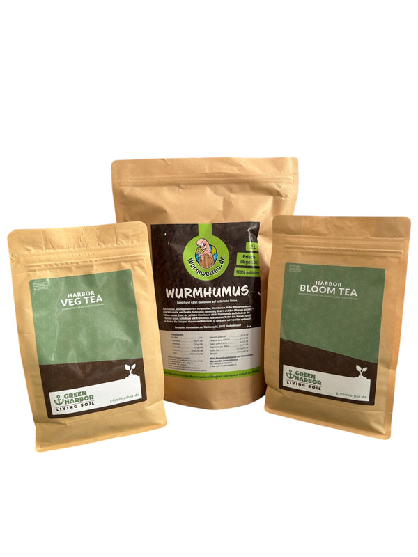 Komposttee Starter Set für Living Soil – Wurmhumus, Wachstums-Tee & Blüte-Tee Veg-Flower Tea