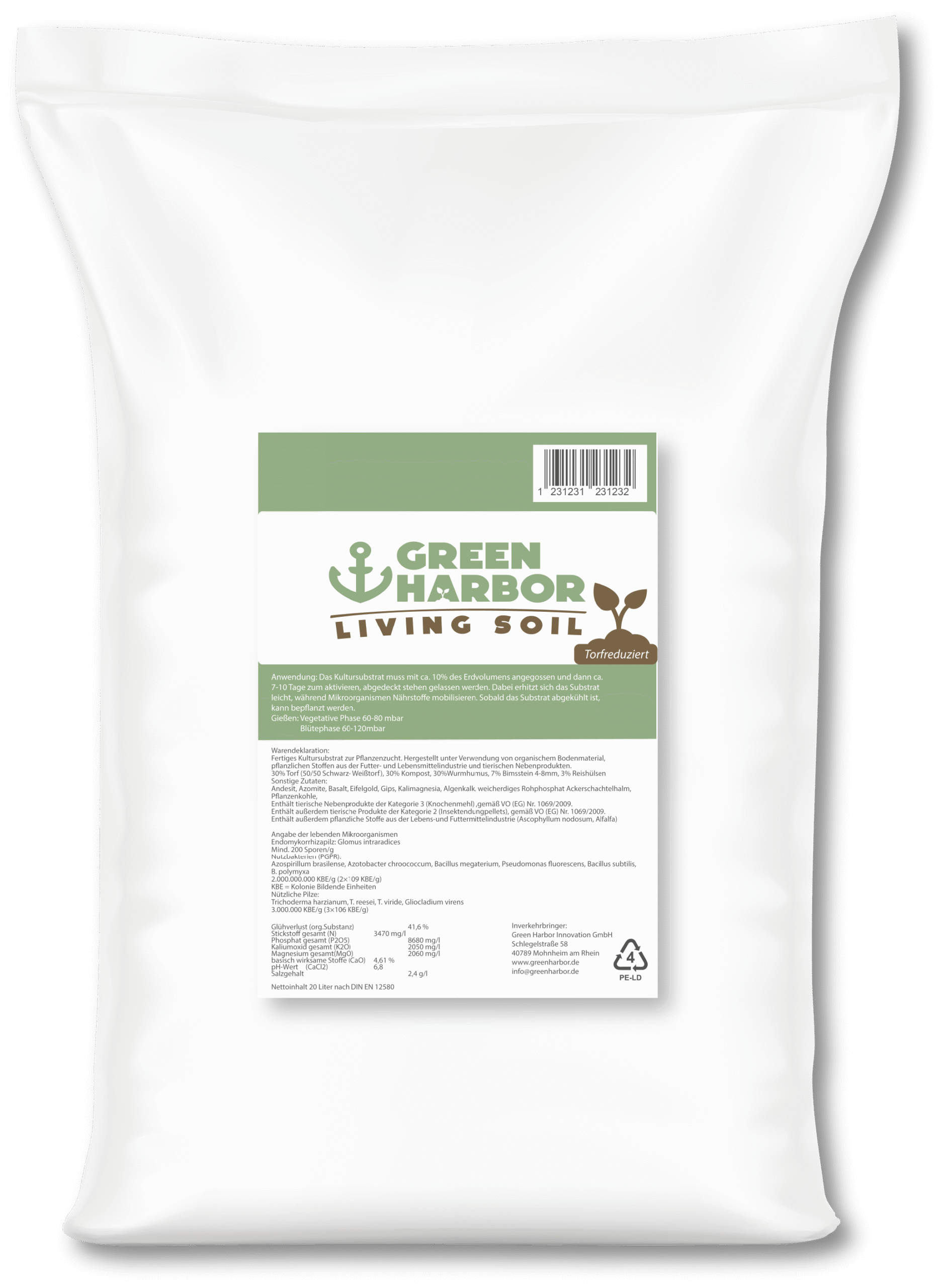 Green Harbor Living Soil 20L – Organische Erde mit Mykorrhiza, Trichoderma und aktivem Bodenleben